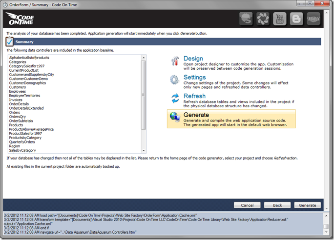 Summary Page in Code On Time Web App generator