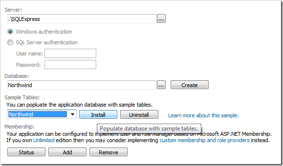 Install Northwind sample table in SQL Express