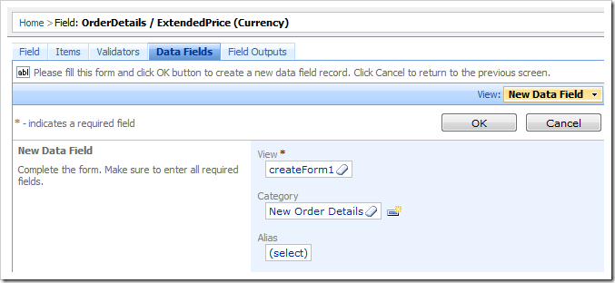 New data field in 'createForm1'