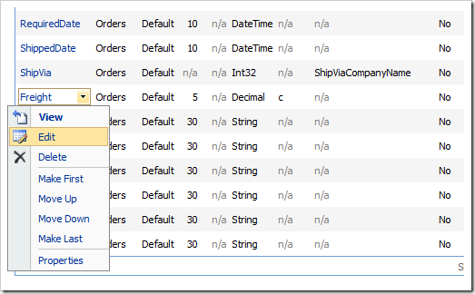 Context Menu on the Freight field