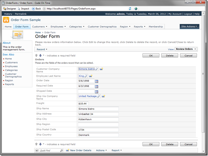 Order Form with resized shipping data fields