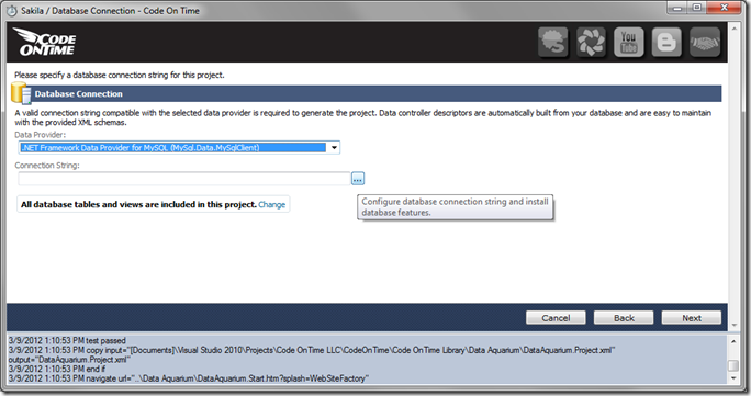 Choosing MySQL data provider in web application generator