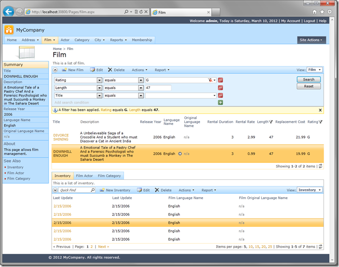 demo sakila database phpmyadmin