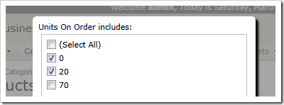 User-defined 'units on order' filter