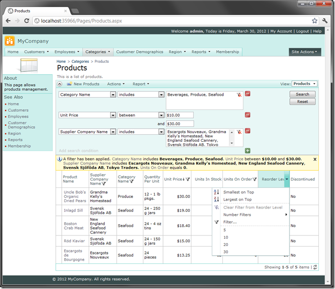 Sample Azure Factory application created with Code On Time 