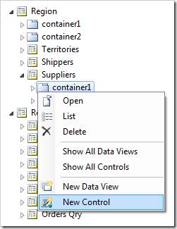 'New Control' option in Code On Time Explorer