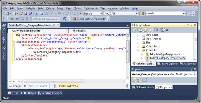 Default user control in Visual Studio