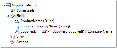 The hierarchy of the 'SupplierSelector' data controller node in Project Explorer