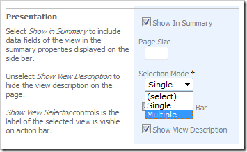 Data view 'Selection Mode' property in Project Designer