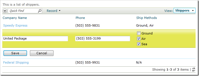 Check Box List being used for 'Ship Methods' field