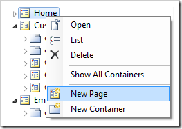 New Page option in Code On Time Designer