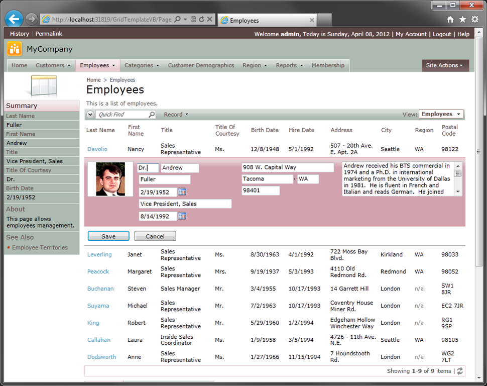 Employee list UI. VP of sales.