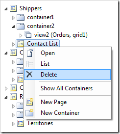 Delete 'Contact List' page using Code On Time Project Explorer