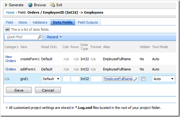 Change Alias to 'EmployeeFullName' for all EmployeeID data fields