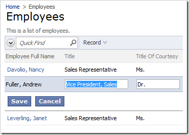 Employee Full Name is read-only in grid view
