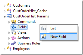Adding a new field to a data controller in Project Exporer