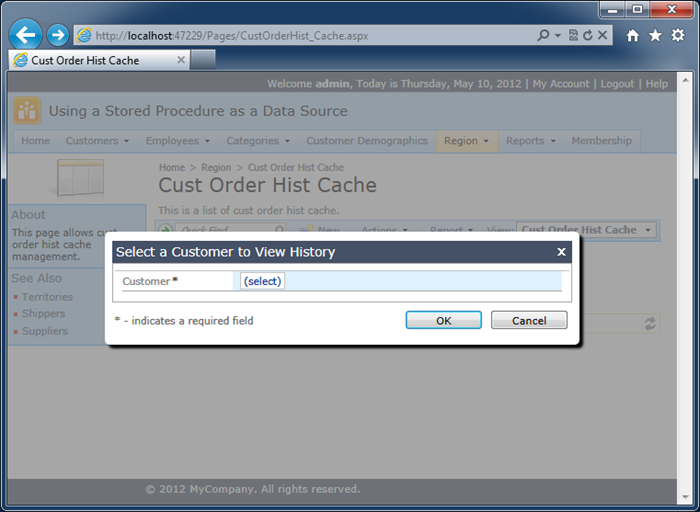 A modal confirmation data controller activate to confirma 'Search' action