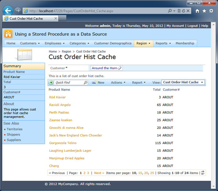 The output of the search action with an 'inline' confirmation data controller