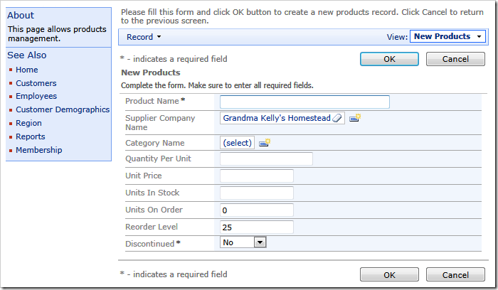 The session variable SupplierID is used to assign default values to the fields SupplierID, SupplierCompanyName, and ReorderLevel