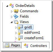 'Grid1' view of OrderDetails controller in Project Explorer.