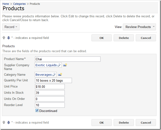 'Discontinued' field now displayed as a Check Box