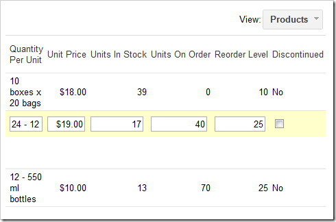 Discontinued field rendered as check box in Products grid view