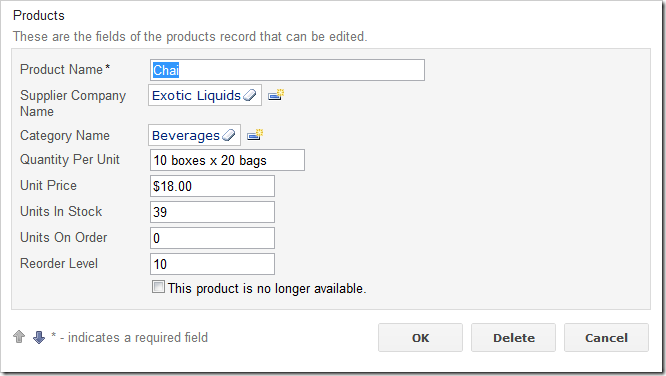 'Discontinued' check box data field with a custom Header Text