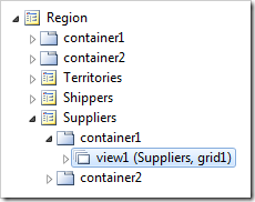 'View1' on Suppliers page of Project Explorer.
