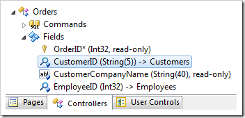 CustomerID field of Orders controller in the Project Explorer.