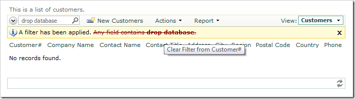 Clear filter by clicking on the text of the filter description in Code On Time web app