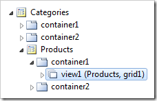 'View1' for Products on the Products page in Code On Time Project Explorer