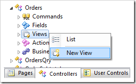 Create a New View for Orders controller in Project Explorer.