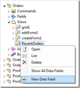 Create New Data Field for 'RecentOrders' view of Orders controller.