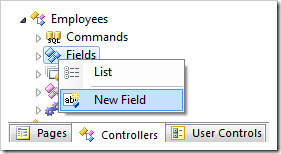 Create New Field for Employees controller in Project Explorer.