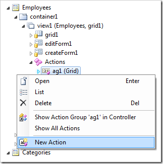 New Action in ag1 action group of Employees controller.