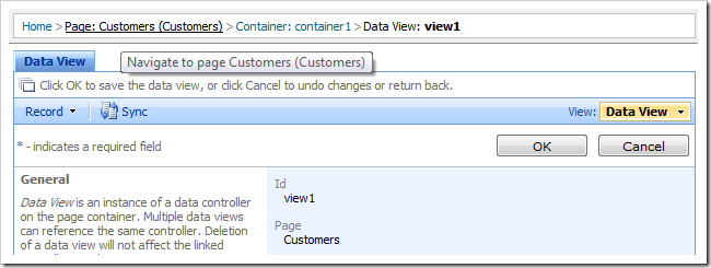 Breadcrumbs enable navigation back up to parent project configuration elements.