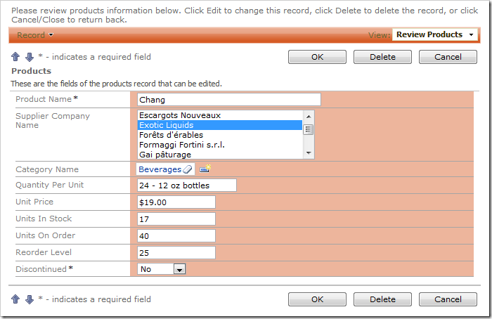 Supplier Company Name field with List Box items style.