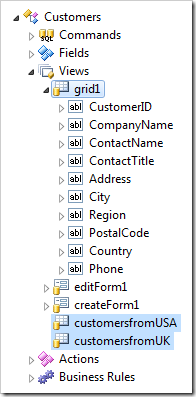 CustomersfromUSA and CustomersfromUK views are based on grid1 view.