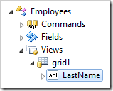 Last Name data field of grid1 view in Employees controller.