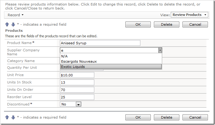 Auto Complete data lookup fields will filter according to the parameter entered by the user.
