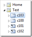 Test page with 'c103' container moved to first position in Project Explorer.