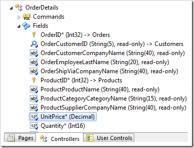 UnitPrice field of OrderDetails controller.