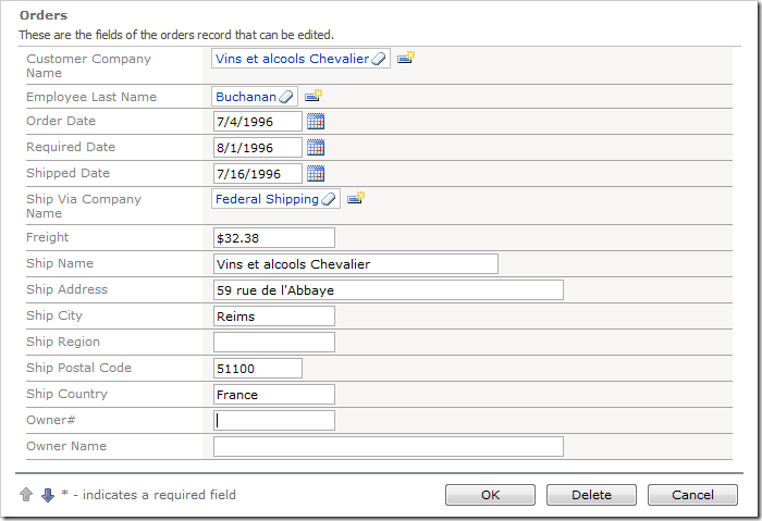 OwnerID and OwnerName fields are rendered as simple text boxes.