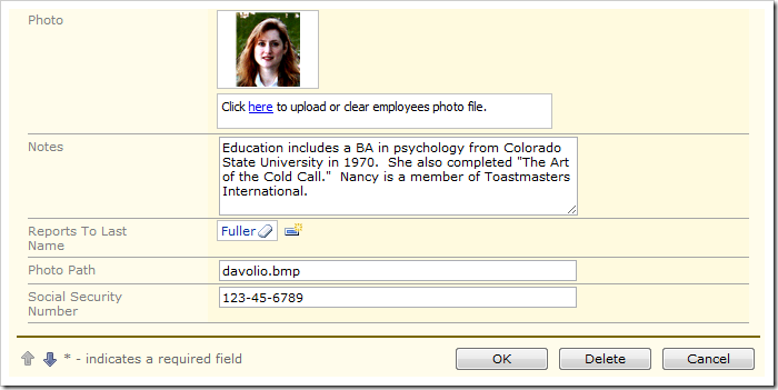 Social Security number field value is displayed to the user.