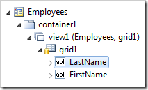 LastName data field of grid1 view of Employees page.