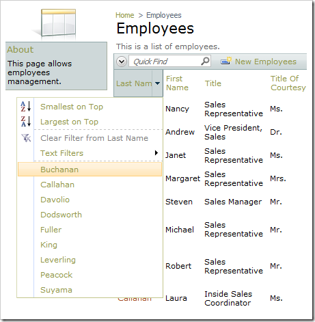 Multiple Value Filter option under Last Name column dropdown is not available.