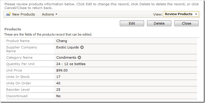 When creating a new record with the same name, the field values will be applied to the existing record.