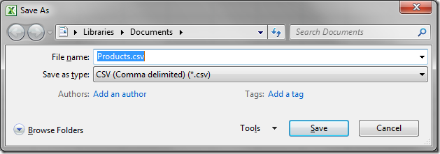Save file as a CSV.