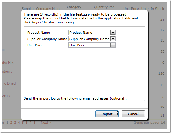 Make sure the field map is correct, and press Import.