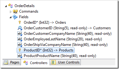 ProductID field of OrderDetails controller in the Project Explorer.